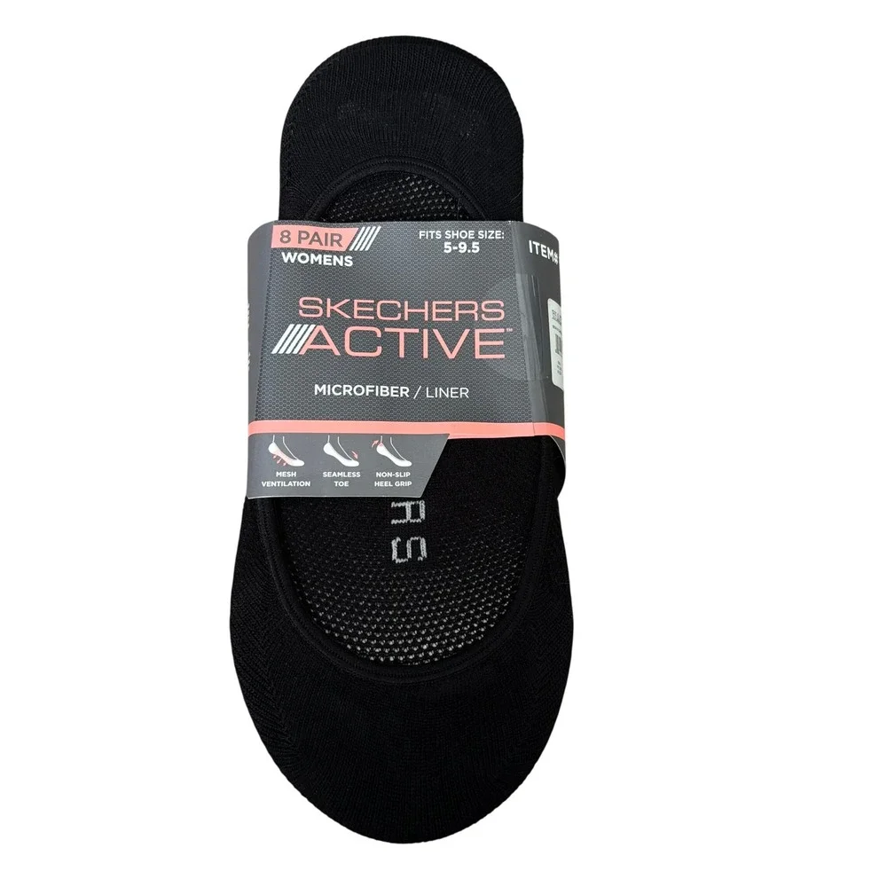 NEW Skechers Active Microfiber Liner No Show Socks 5 Pairs Size 5-9.5 Black